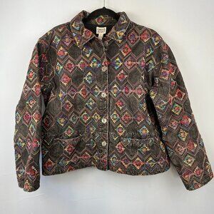 Chico's Design Black Denim Heavily Embroidered Jacket Size 2 ( L 12) Art to Wear
